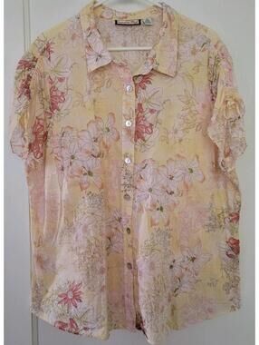 Jamaica Bay Woman's Hawaiian Shirt 100% Cotton Size 2X Floral Cream